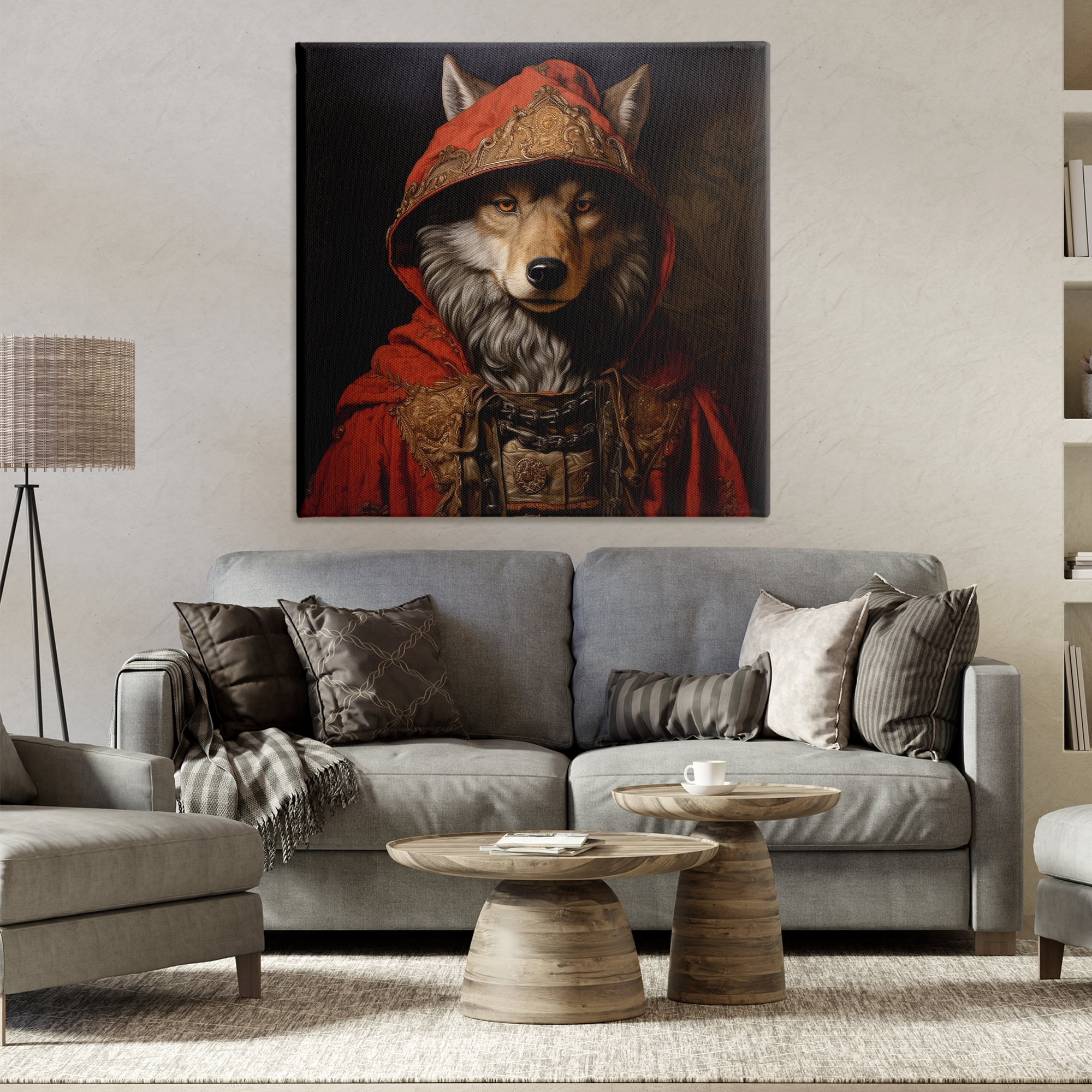 Stupell Industries Wolf with Red Cloak Animals & Insects Painting Gallery Wrapped Canvas Art Print Wall Art, 36 x 36