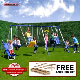 Gymax 660 lbs Kids Metal Swing Set for Backyard 7-in-1