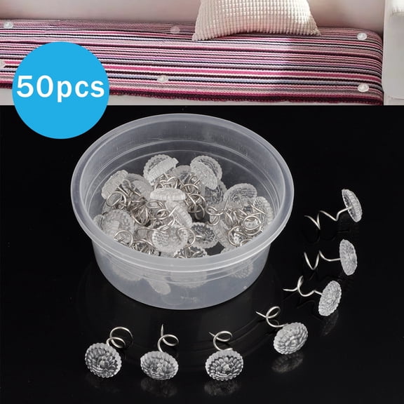TSV 50 Pcs Clear Heads Screw Nail, Anti-rust Twist Pins with Clear Heads for Upholstery, Slipcovers, Bed Skirts, Fixed Screw Pins for Sofa Cushion and Mattress, Stainless Steel Torsion Pins