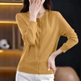 thumbnail image 6 of QIYAGBSA Cardigan Sweater for Women Round Neck Button Front Long Sleeve Stretch Knit Lightweight for Office and Daily Wear (Yellow L), 6 of 6