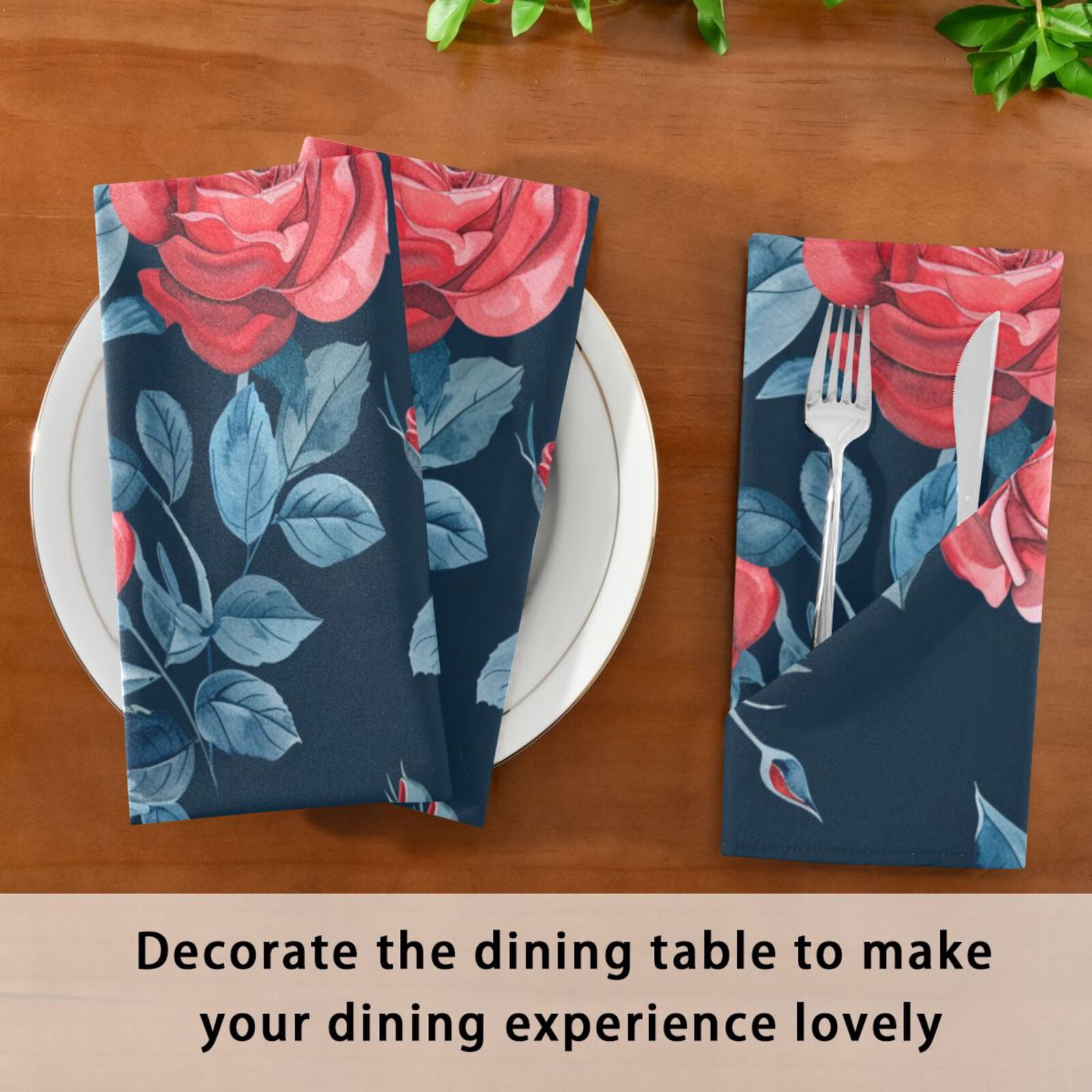 JSTEL Vintage Red Rose Flower Cloth Napkins Set of 6, 20x20 Inch Washable and Reusable Napkin for Decoupage Dinner Party Everyday Use