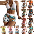 thumbnail image 3 of Trajes de baño de cintura alta para mujer traje de baño retro de dos piezas halter control de barriga fruncido bikini traje de baño con parte inferior, 3 of 4