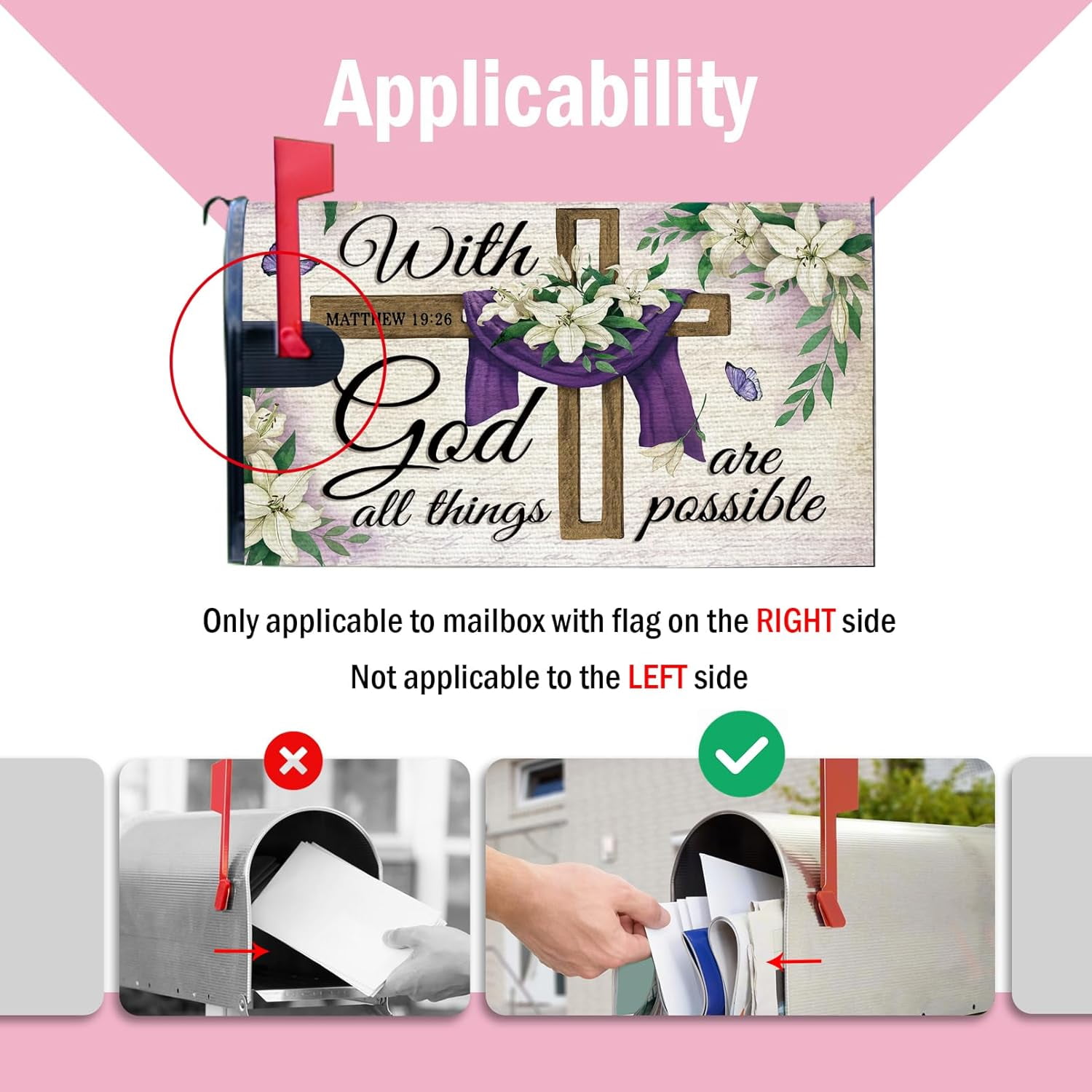 Easter with God All Things are Possible Mailbox Cover Magnetic Standard Size 21"x19", Religious Cross Decorative Post Letter Box Wrap Decor, Spring Summer Lily Garden Yard Outdoor Decoration