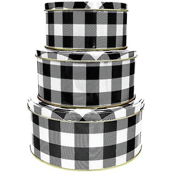 Black Duck Brand Set of 3 Round Holiday Decorative Nesting Tins - Largest Measures 8 in Diameter - Great For Storing Cookies, Brownies, and More