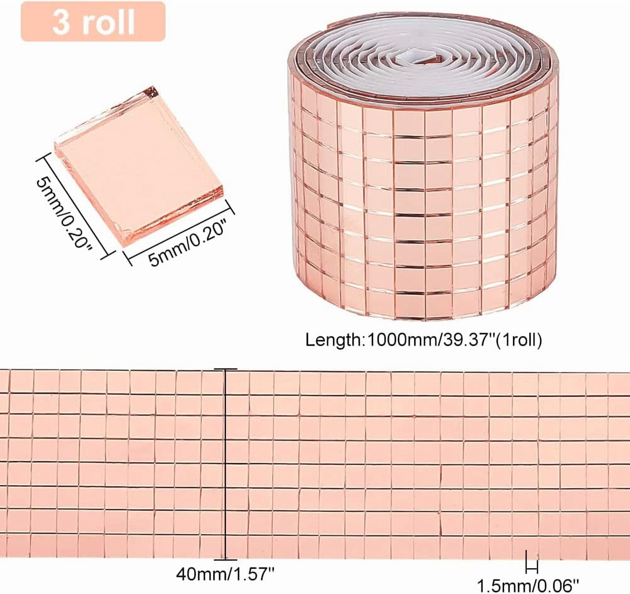 4800pcs Self-Adhesive Mosaic Tiles Rose Gold Square Glass Mirror Tiles Self Adhesive Disco Ball Tiles for DIY Craft Photo Frame Home Theme Party Disco Decoration 3Roll 3rolls