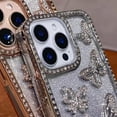 thumbnail image 4 of Glitter Butterfly Shiny Case for iPhone 16 15 14 13 12 11 Pro Max Plus Diamond Bling Sparkly Rhinestone Girls Pink Cute Cover(for iPhone 13 Pro/Blue), 4 of 8