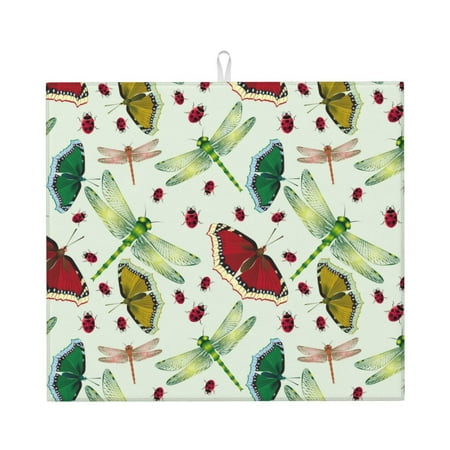 

Dish Drying Mat Dragonfly Ladybird Butterfly Highly Absorbent Drying Matt Kitchen Counter Dish Mat Drying Pad Dishes Drainer Mats for Kitchen Counter or Sink 16 x 18 inch