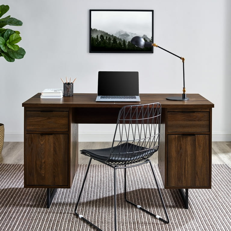 60 Modern Wooden Desk Walnut Home Office Desk with Filing Cabinet