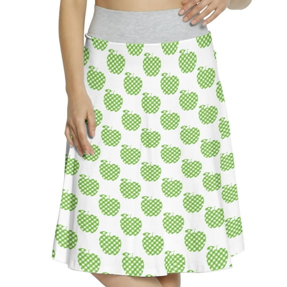 Women's Green Gingham Checkered Fruit A-line Printed Skirt Casual Wear, XL, Lime Green Green, by Ambesonne