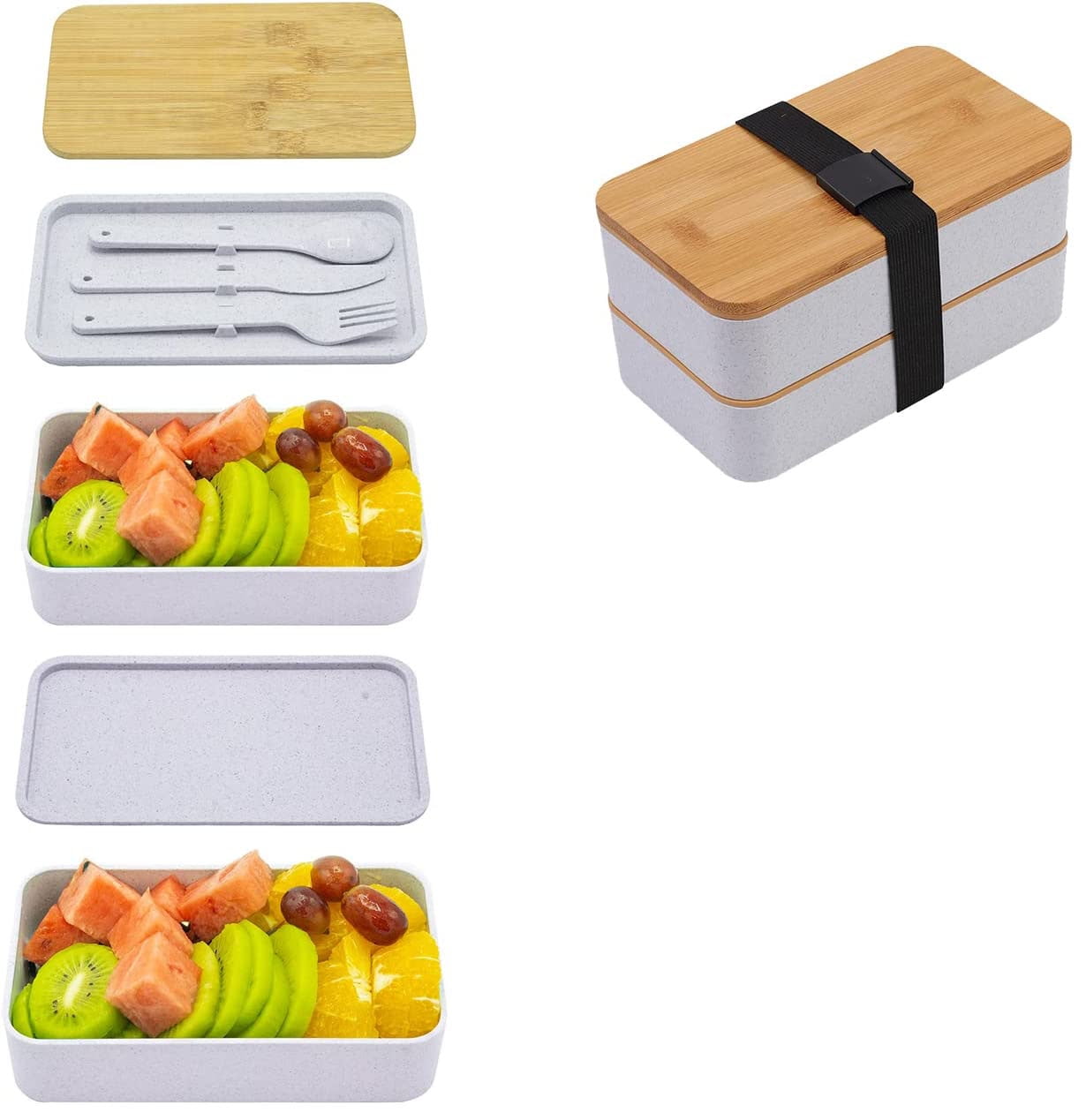 Japanese Bento Box,2 Layer Lunch Box , Meal Prep Lunch Container with Bamboo Chopping Board Lid