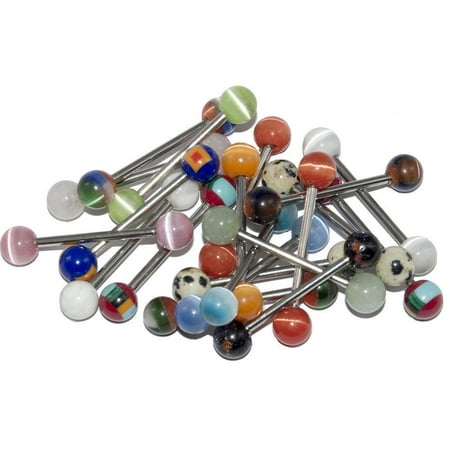 - 20 Glass Tongue Rings Straight Barbells 14G 5/8
