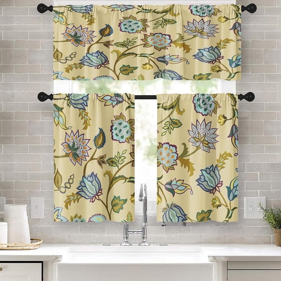 Window Valance for Windows, 52x39 Inch, 3 Pack, Paisley | Floral Ethnic Vintage Abstract Rod Pocket Cafe Curtain Drapes for Living Room Bedroom Bathroom Kitchen Over Sink Decor