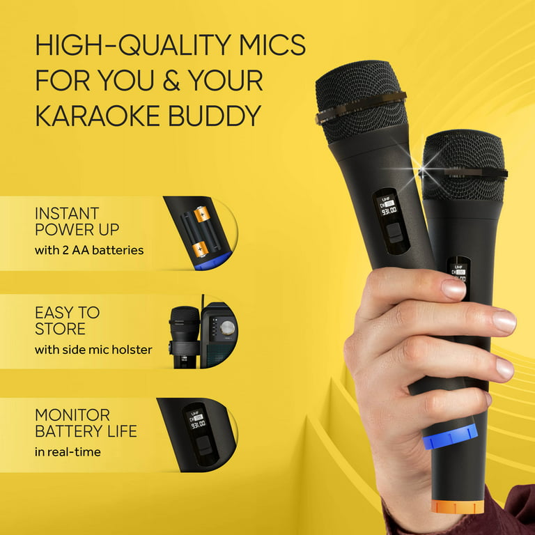 Karaoke Machine with 2 Wireless Microphones for Adults/Kids,  2023 Upgraded PA Speaker System, Singing Machine with Echo and Vocal Cut,  Supports TF, AUX-in, for Home Party, Meeting, Wedding : Musical Instruments