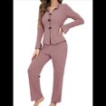 thumbnail image 3 of Conjunto de Pijama y Pantalón de Punto Acanalado Informal de Dos Piezas para Mujer, de Otoño, Súper Suave. Almidón de Raíz de L, 3 of 8