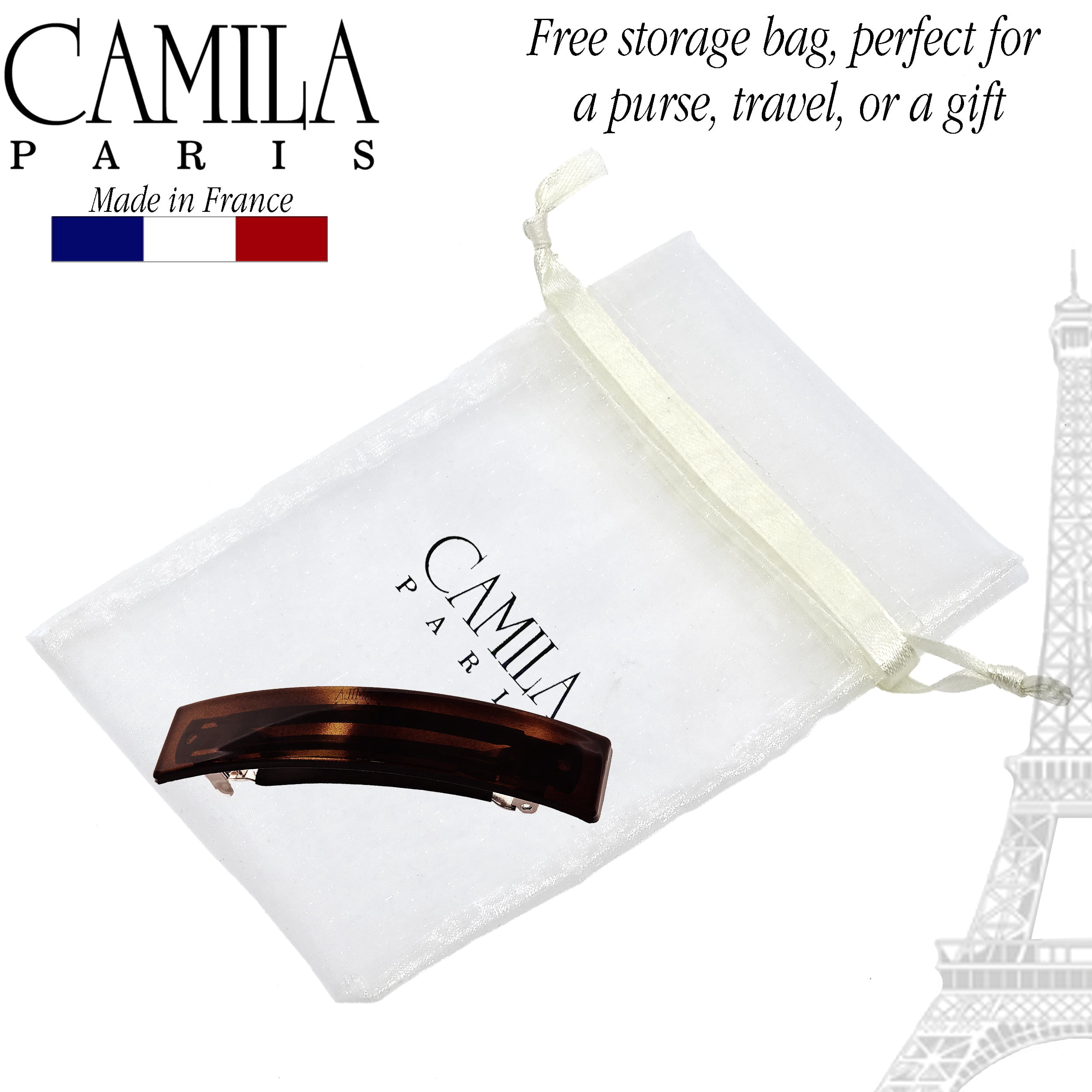 Camila Paris AD820 French Hair Barrette Clip for Girls, Black, Rubberized Metal Clasp, Strong Hold Grip Hair Clips for Women, No Slip and Durable Styling Girls Hair Accessories, Made in France