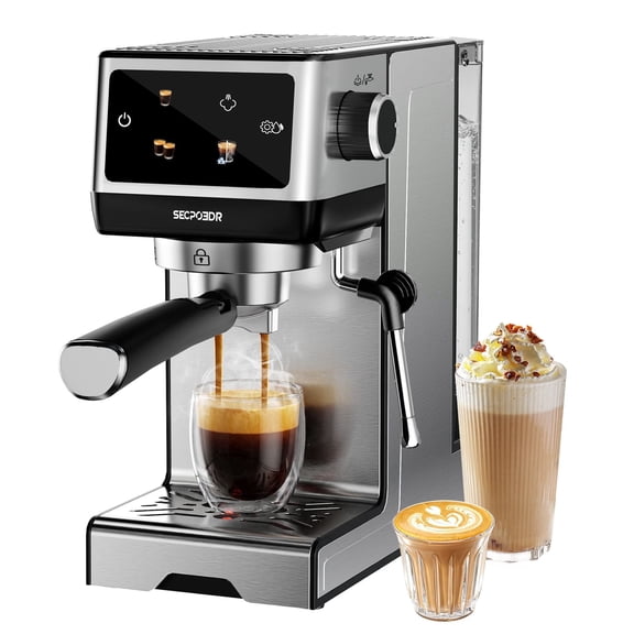 SECPOEDR 20Bar Espresso Machine with Hot & Rapid Cold Brew, Cappuccino Latte Machine with Milk Frother, 45oz Removable Water Tank, Touchscreen, Silver