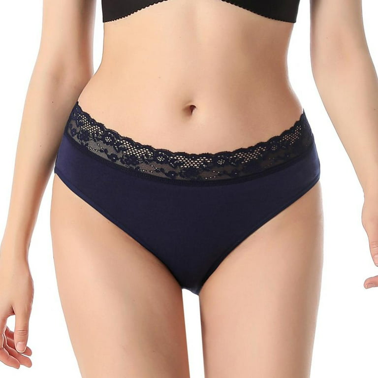 Women's Solid Casual Panties Mid-Rise Cotton Lace Waistband Briefs