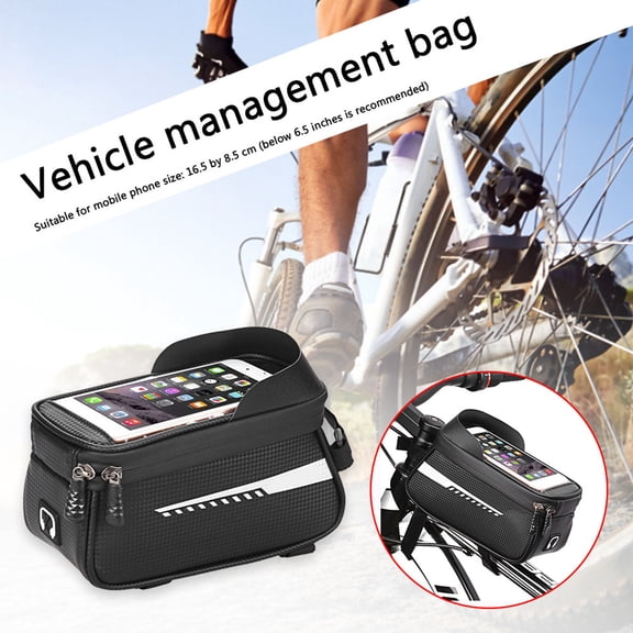 Front Frame Bike Bag with TPU Phone Pocket Large Storage Compartment for Smartphones Below 65 Inches Durable Cycling Accessory