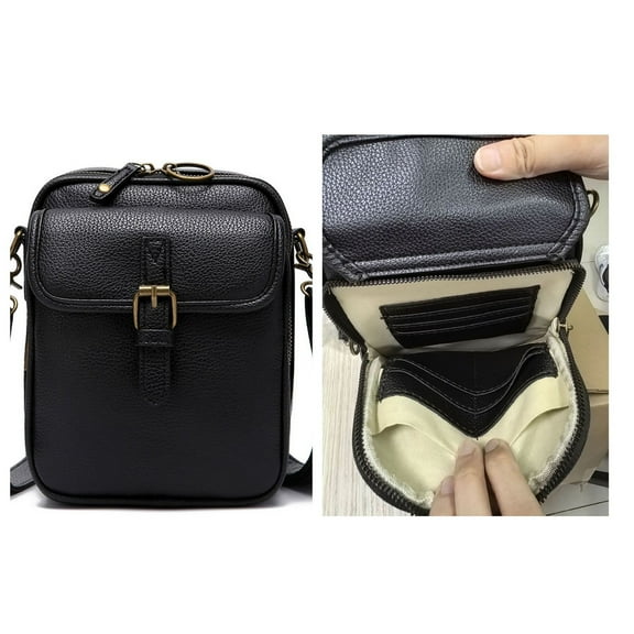 karymi 2025 Upgraded Vintage Double Large Capacity Mini Messenger Bag Leather Small Purse Crossbody Shoulder Bag for Men and Women Travel Essentials Gifts for Men