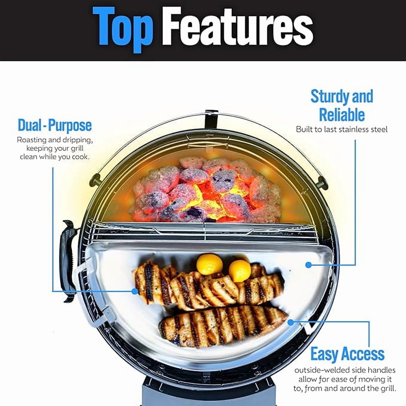 SnS Grills Slow 'N Sear® Drip 'N Griddle Pan 22" — Stainless Steel 3-in-1 Drip Pan, Griddle & Airflow Director for Weber 22-Inch Kettle Grills
