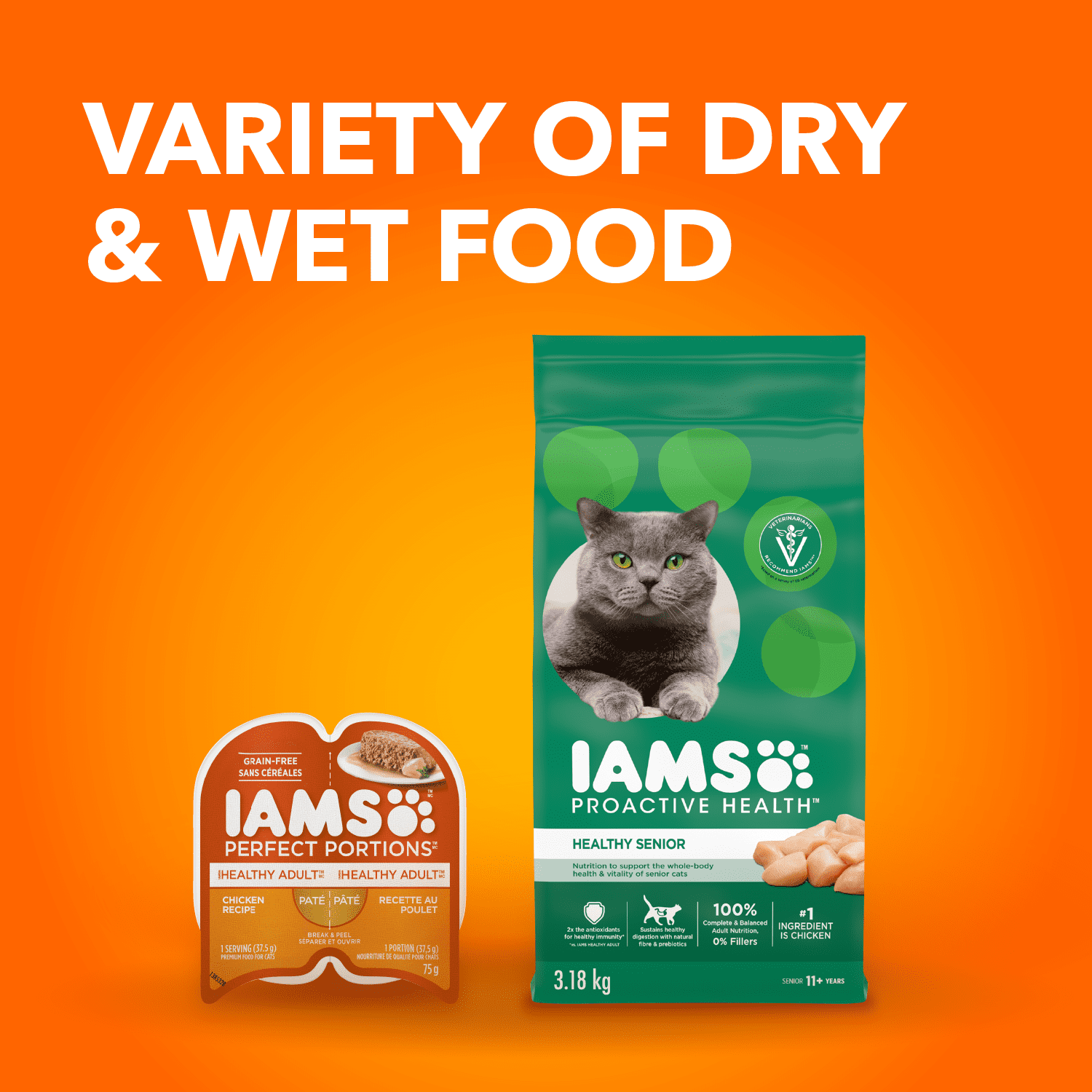 Nourriture sèche pour chats IAMS PROACTIVE HEALTH Chat âgé en santé avec poulet, sac de 3,18 kg