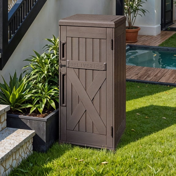 Uforic 60-Gallon Large Outdoor Package Delivery Storage Box, Double-Wall Resin Waterproof Deck Box for Porch or Curbside, Lockable, Brown