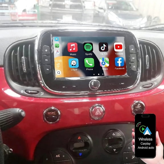 Dexico Android Car Stereo for Fiat 500 2016-2019 Built-in Wireless Carplay Android Auto, 7Inch Car Radio with GPS Bluetooth WIFI FM SWC Backup Camera