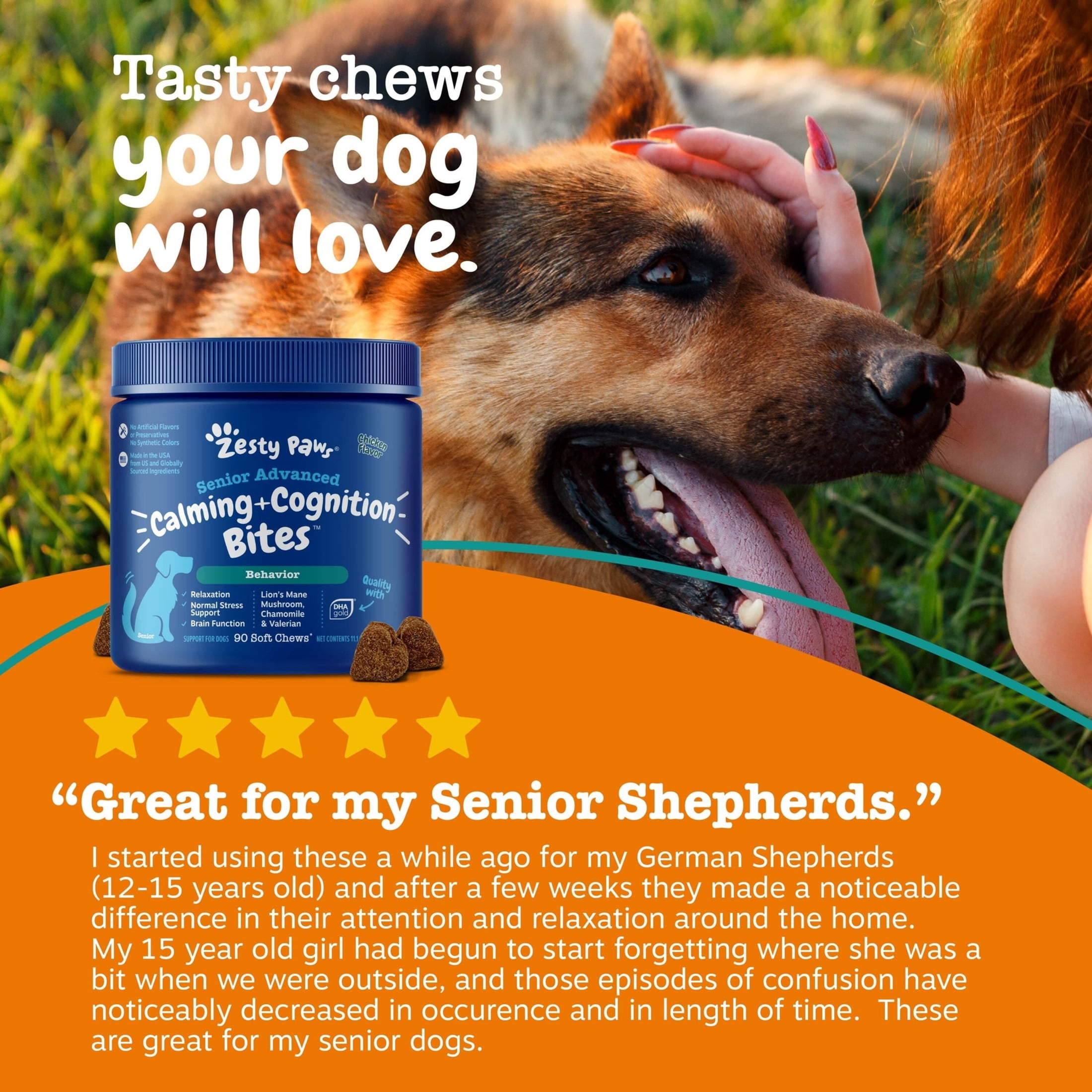 Zesty Paws Senior Advanced Cognition Bites Chicken Flavor Dog Supplement, 90 Count