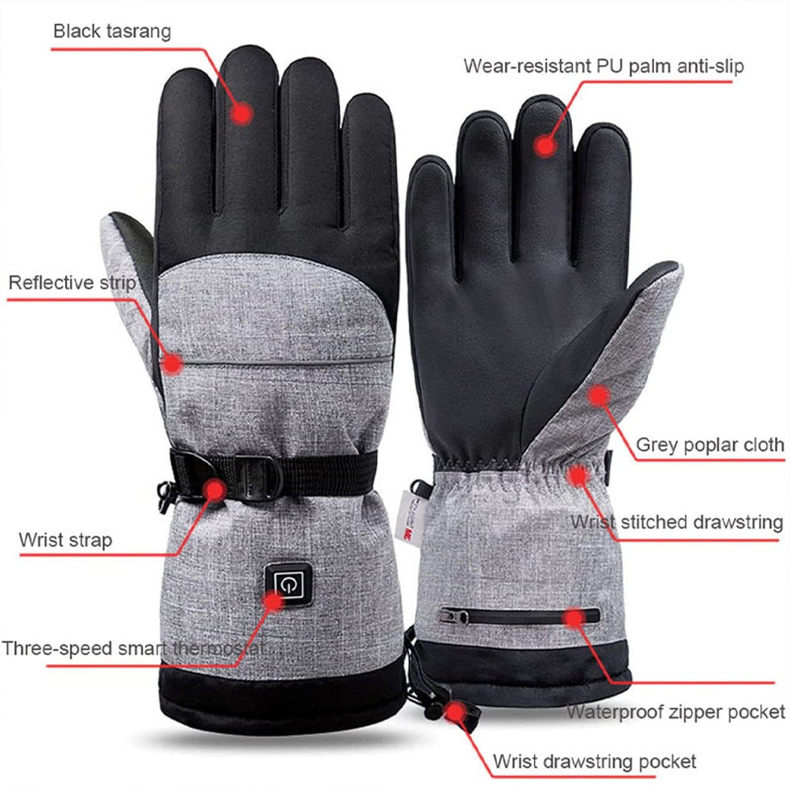 Heated Gloves for Men Women 5000mAh Rechargeable Batteries 3 Heating Levels Touchscreen Electric Gloves Waterproof Windproof Heated Winter Gloves for Motorcycle Ski