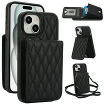 Allytechgroup Premium Phone Case for Apple iPhone 13, Wallet iPhone 13 Case with Card Holder, Crossbody Strap, Stand Feature, Shockproof PU Leather RFID Blocking Cover,Black