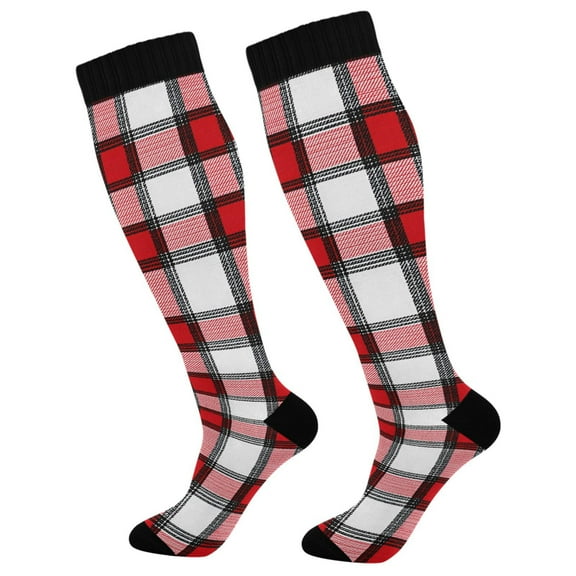joogoo Plaid Red Checkered Compression Socks Women Men Knee High Sock