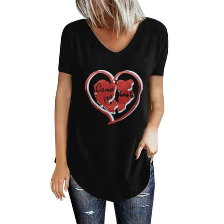 

JDEFEG T Shirts for Women and Shirt Women Fashion Good Looking Love Printed V Neck Loose Short Sleeve Top Large Scrub Womens Tops Long Sleeve Shirts for Women Polyester Spandex Black M