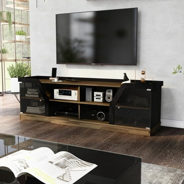 Mounthill 8-Shelf Wood 70" TV Stand with 2 Doors, Light Hickory