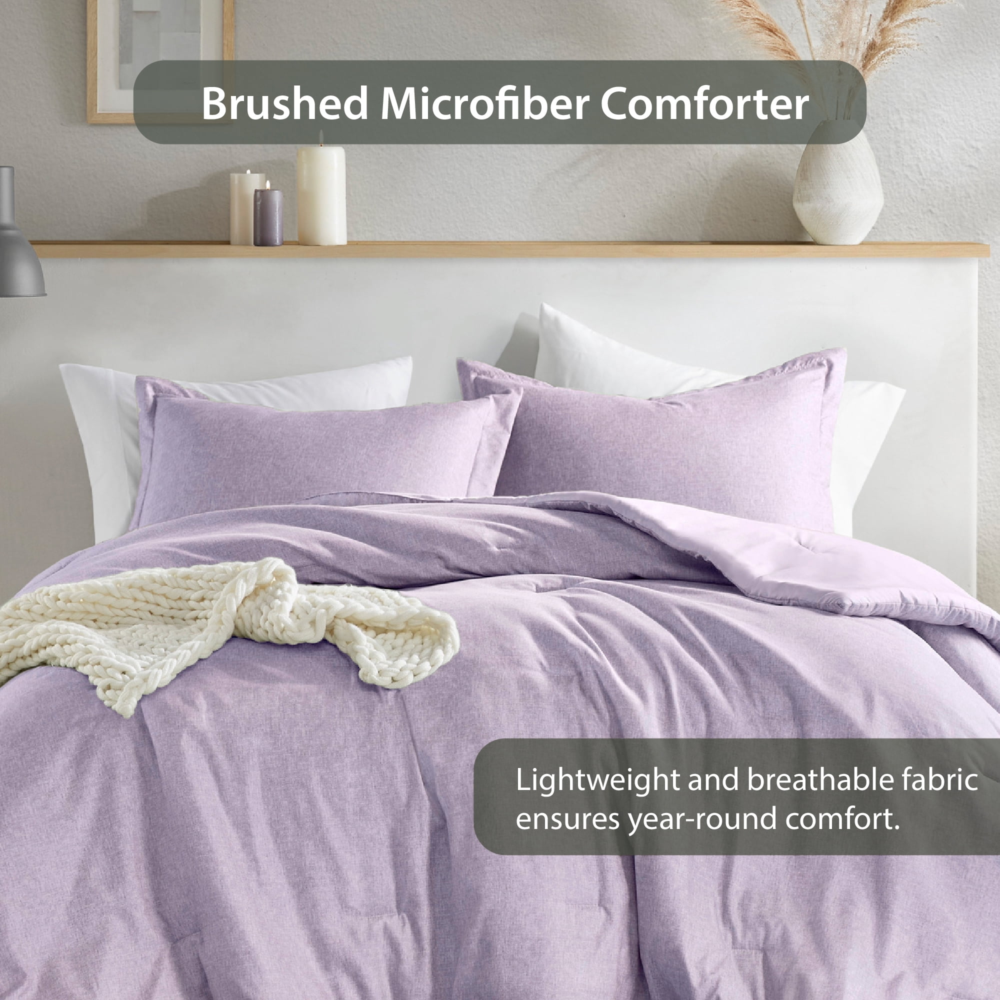 Regency Heights Full/Queen Comforter Sets, Reversible 3 Piece Extra Soft Bedding Set, Chambray Print Purple Comforter Bed Set with Pillow Shams