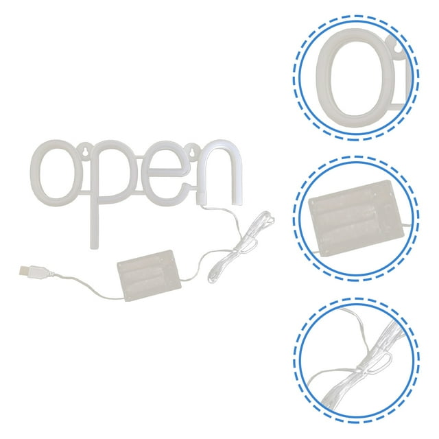 IFANLANDOR Battery Operated White Neon Open Sign Lamp for Business Decor Easy to Use Plastic 12.5 x 10.5 Inches