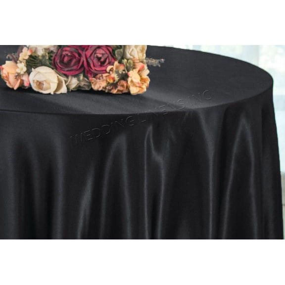 Wedding Linens Inc. 90'' Round Satin Table Cover Tablecloth - Black