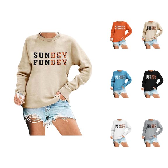 Sundey Fundey Football Sweatshirts for Women 2025 Long Sleeve Crewneck Football Season Sweatshirt Pullover Tops