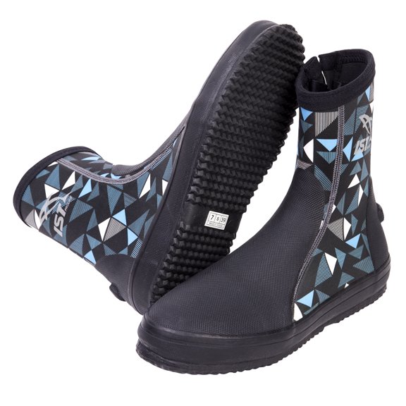 IST Tall Cut Diving Boots High Grade 3MM Neoprene 8 Inch Height Geometric Blue- Size 4