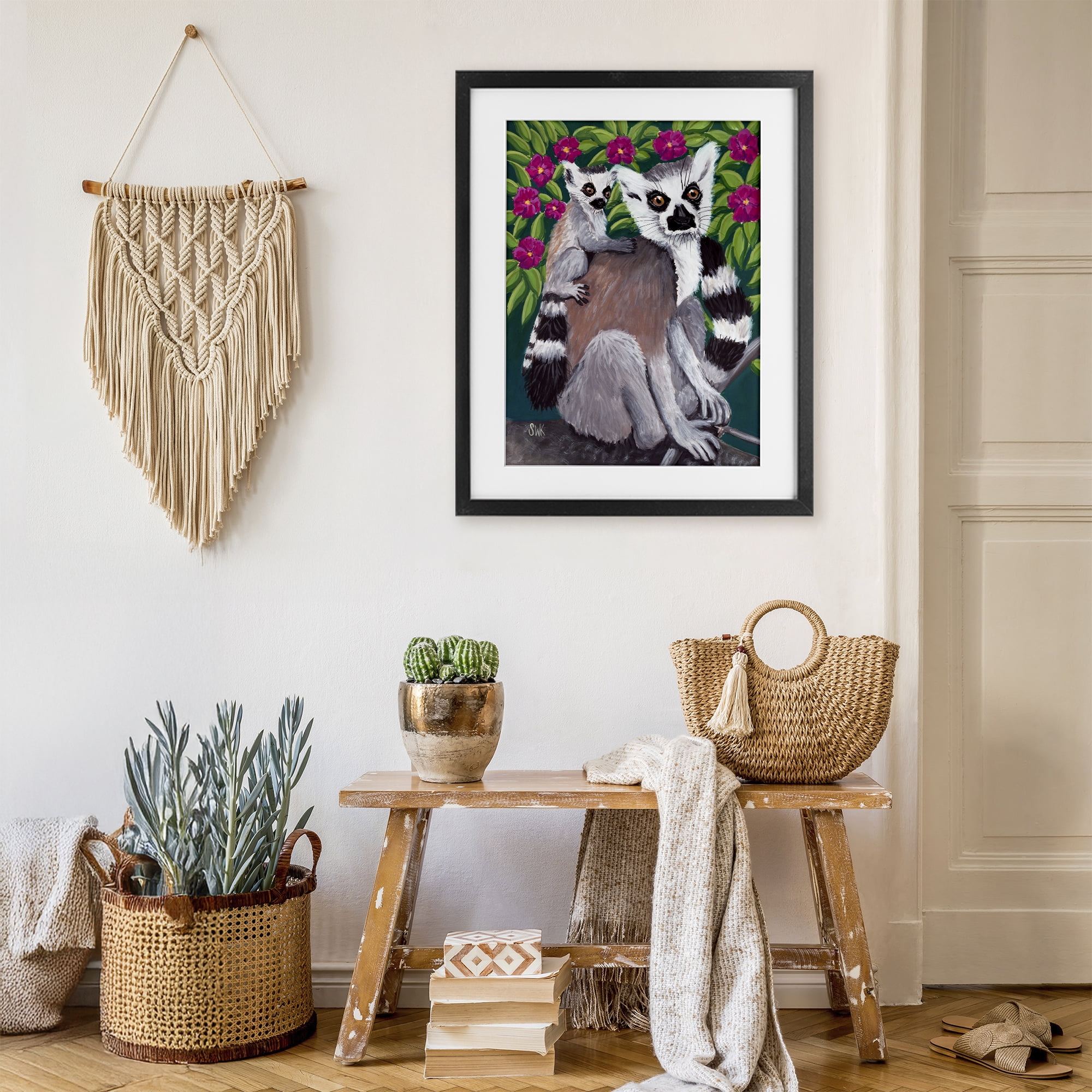 Stupell Industries Ring Tailed Lemur Mama & Baby Black Framed Print Under Glass, design by Sarah Waldron Kimball