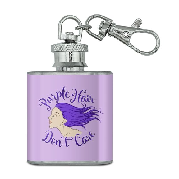 Purple Hair Don't Care Stainless Steel 1oz Mini Flask Key Chain