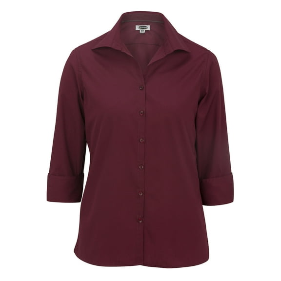 Women's Open Neck Poplin 3/4 Sleeve Blouse , 5040 , BURGUNDY , XX-Large