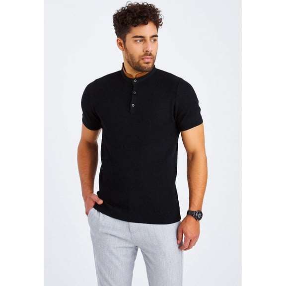 Fine Knit T-Shirt With A Stand-Up Collar