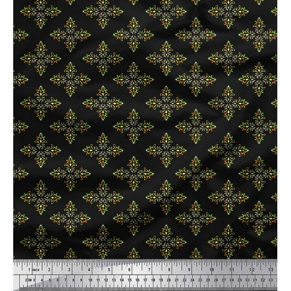 Soimoi Black Poly Georgette Fabric Artistic Flower Damask Decor Fabric Printed Yard 52 Inch Wide