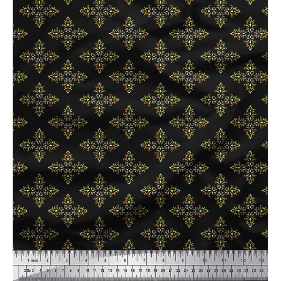 Soimoi Black Cotton Duck Fabric Artistic Flower Damask Print Fabric by the Yard 42 Inch Wide