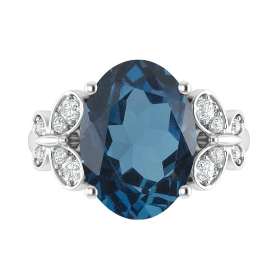 Sterling Silver with Natural London Blue Topaz and White Topaz Solitaire Ring