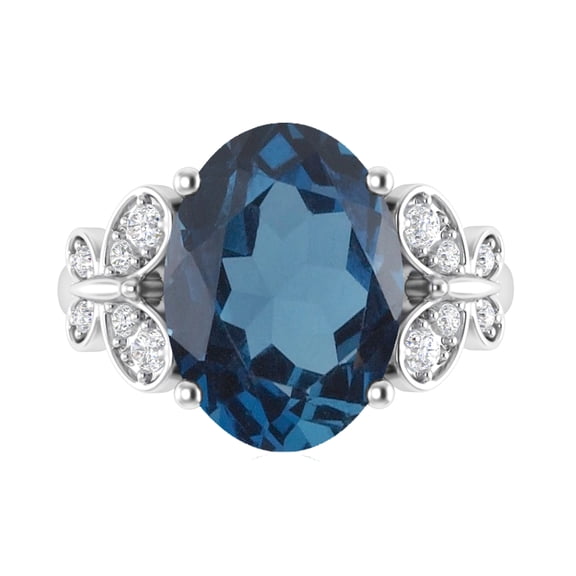 Sterling Silver with Natural London Blue Topaz and White Topaz Solitaire Ring