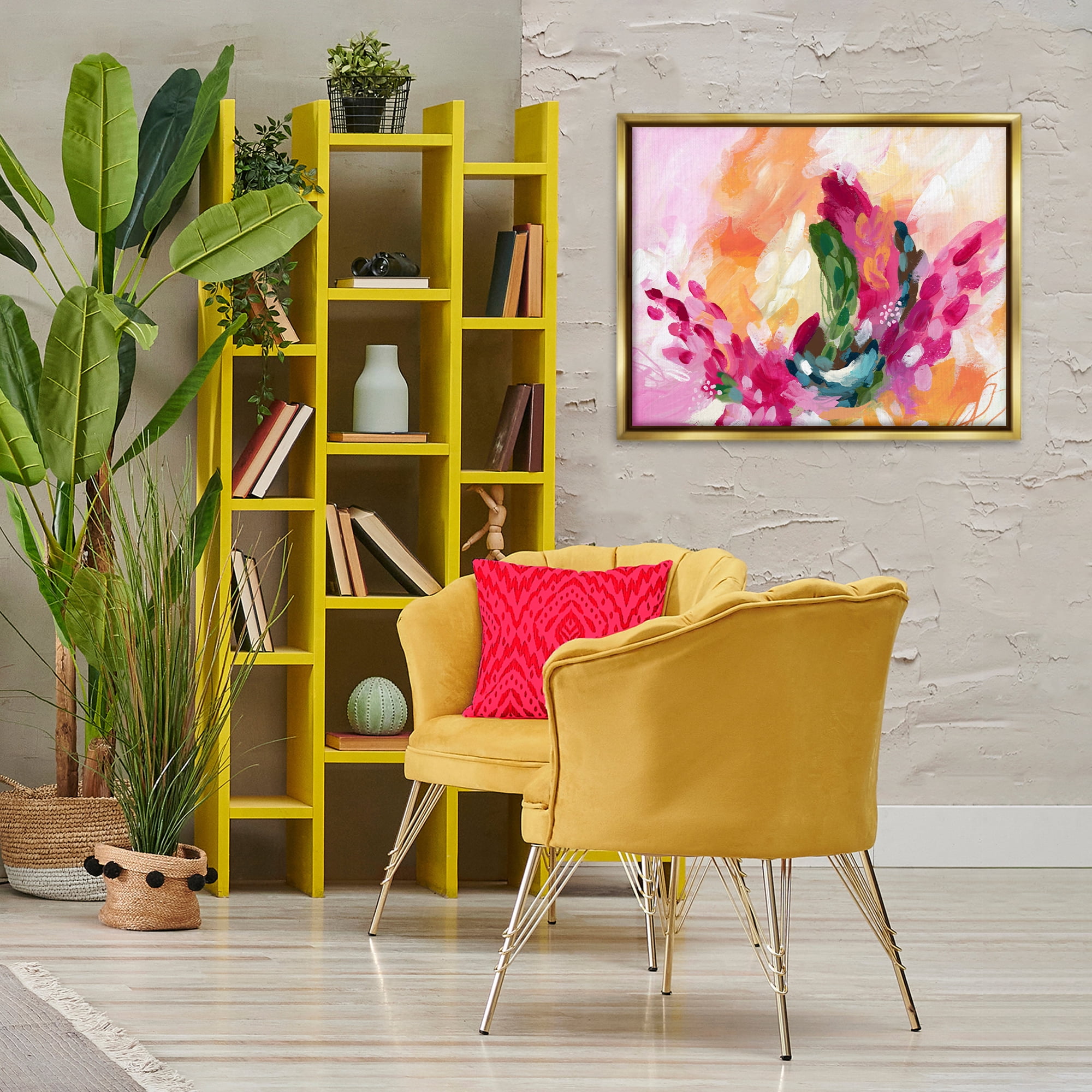 Stupell Industries Tropical Punch Abstraction Abstract Painting Gold Floater Framed Canvas Art Print Wall Art, 31 x 25