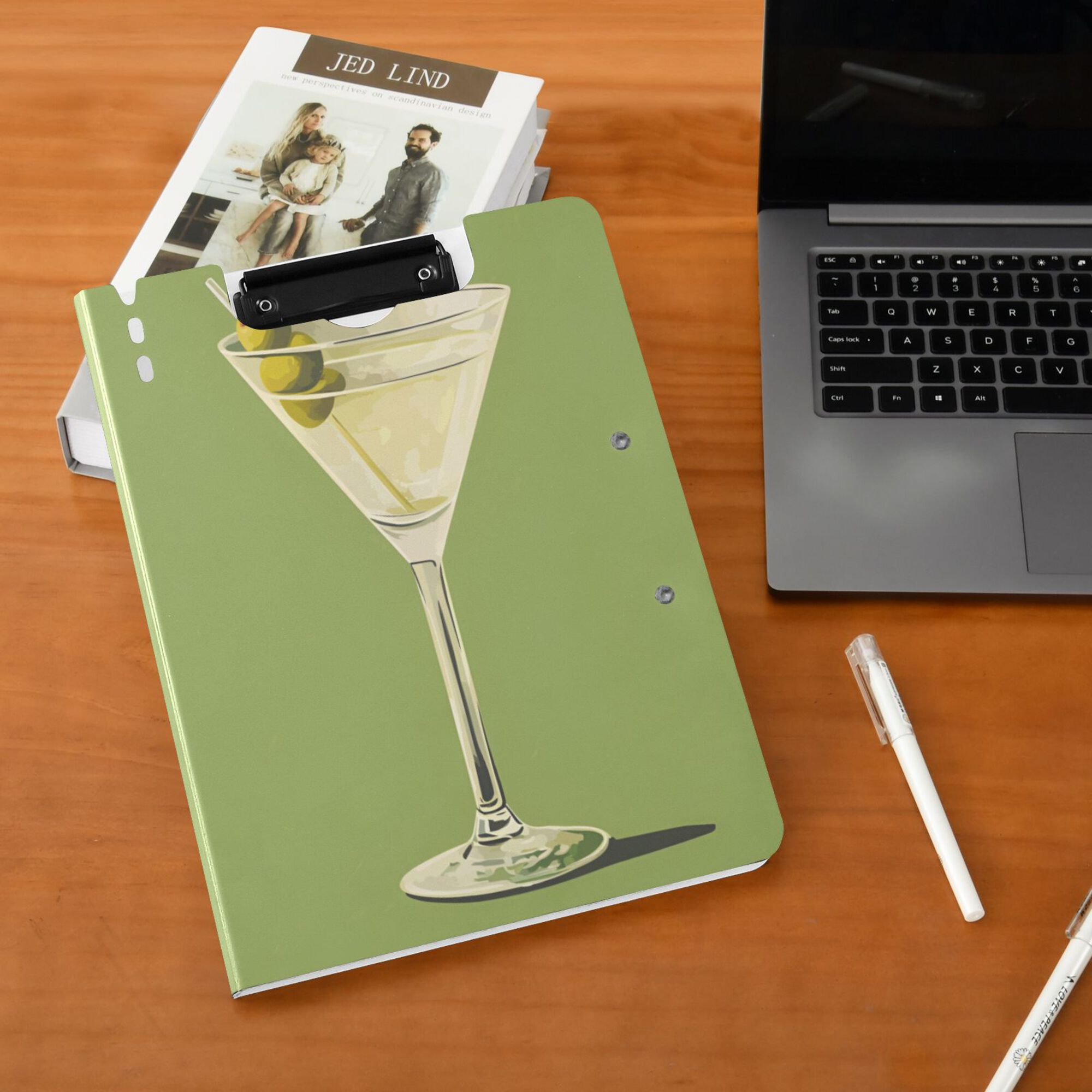 FORMRS A4 Clipboard Folder with Pen Holder Horizontal Foldable School Office Binder, Martini with Olive
