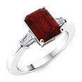 thumbnail image 2 of Mooneye 0.60 Ctw Octagon Shape Garnet 925 Sterling Silver Three Stone Women Valentines Day Gift Ring, 2 of 2