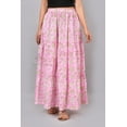 thumbnail image 2 of Women Pink Floral Vine Block Print Cotton Maxi Skirt Flowy Boho Elastic Waist - XS, 2 of 4